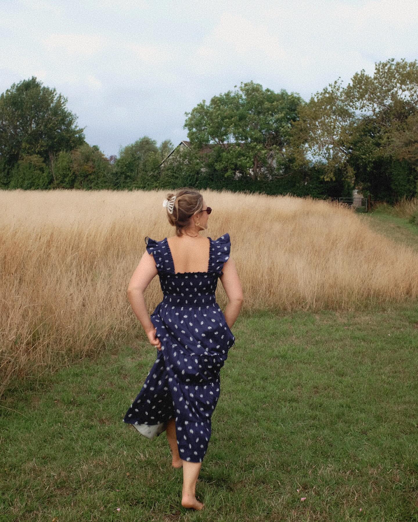 Instagram post by @katespiers for Hill House Home. Caption reads: A matchy moment… but at what cost 🏃‍♂️ 
•
Wearing....