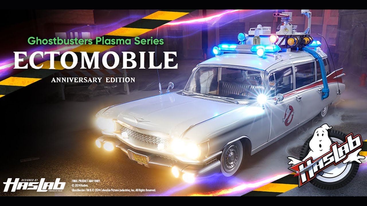 YouTube post by @hasbropulse for Hasbro Pulse. Caption reads: Ghostbusters HasLab Revealed! Back the Iconic....