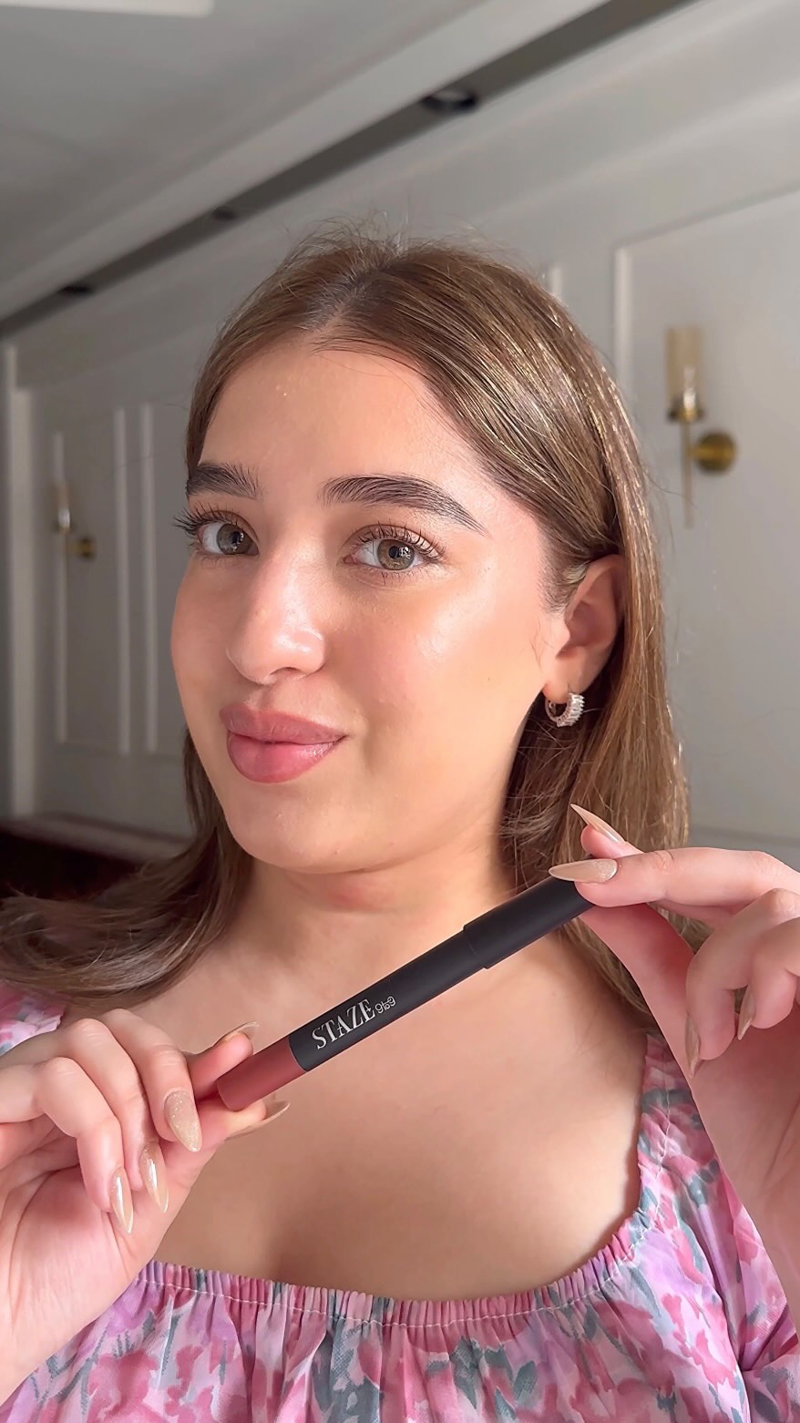 Instagram post by @muskaanrpuri for Staze Beauty. Caption reads: Obsessed with this everyday brown 🤎 @staze9to9....