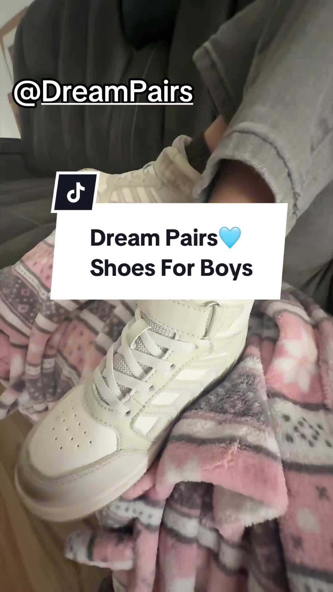 TikTok post by @recoveringaddictbarbie for Dream Pairs. Caption reads: Of course Grayson’s wearing his @Dream Pairs....