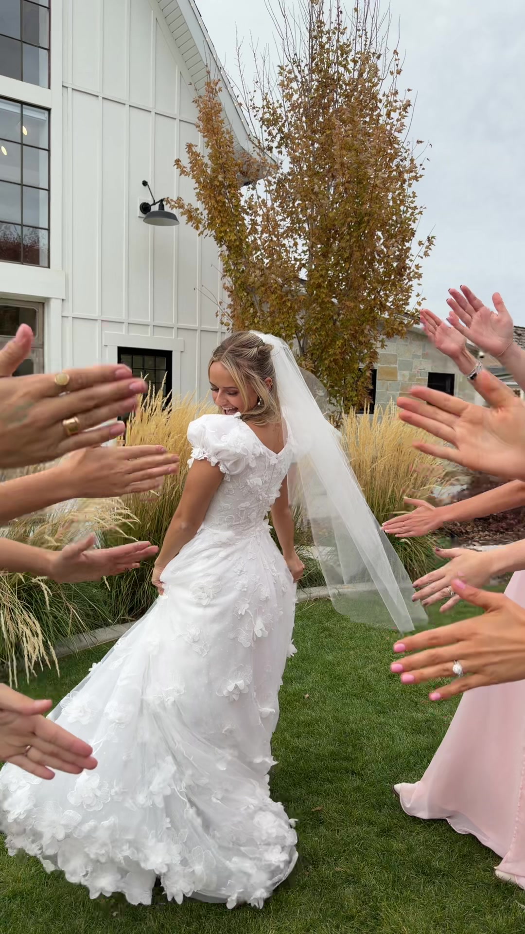 TikTok post by @kesley.leroy for Birdy Grey. Caption reads: [...] Bridesmaids! 🩷🌷 Dresses from: @Shop Birdy....