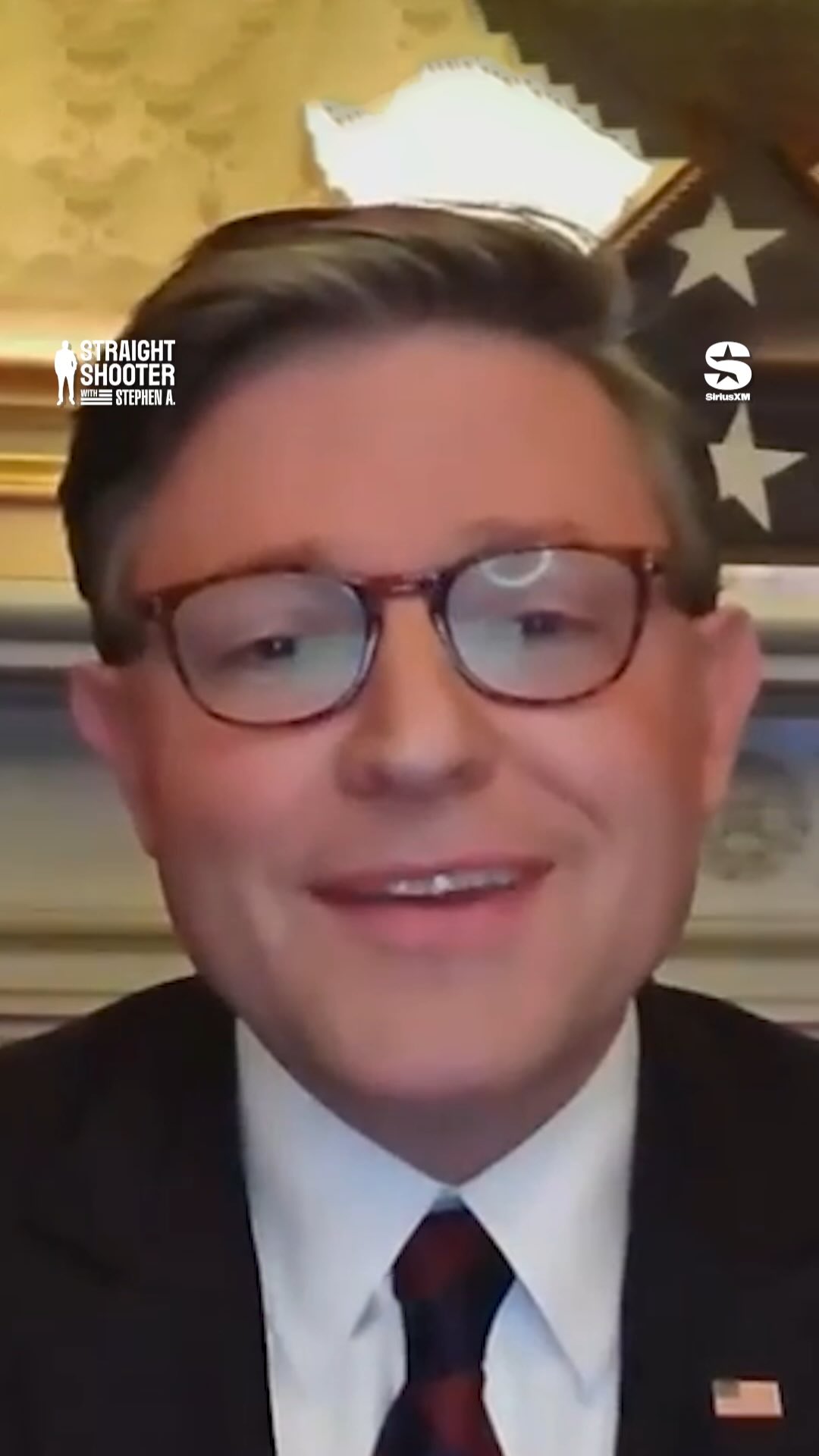 Instagram post by @stephenasmith for SiriusXM. Caption reads: U.S. Congressman Mike Johnson responds to very....