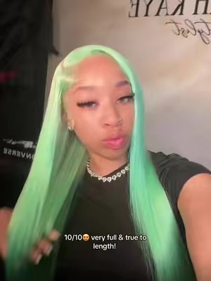 TikTok post by @youinluvwtheslime for Tunefulhair. Caption reads: teaa af go shop! 50% off 30in😘 #fyp #hair....