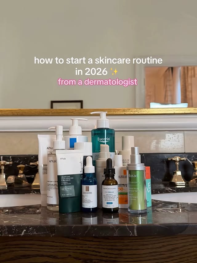 Instagram post by @dermatologist_adel for La Roche-Posay. Caption reads: Beginners guide skincare routine ✨

Full AM + PM....