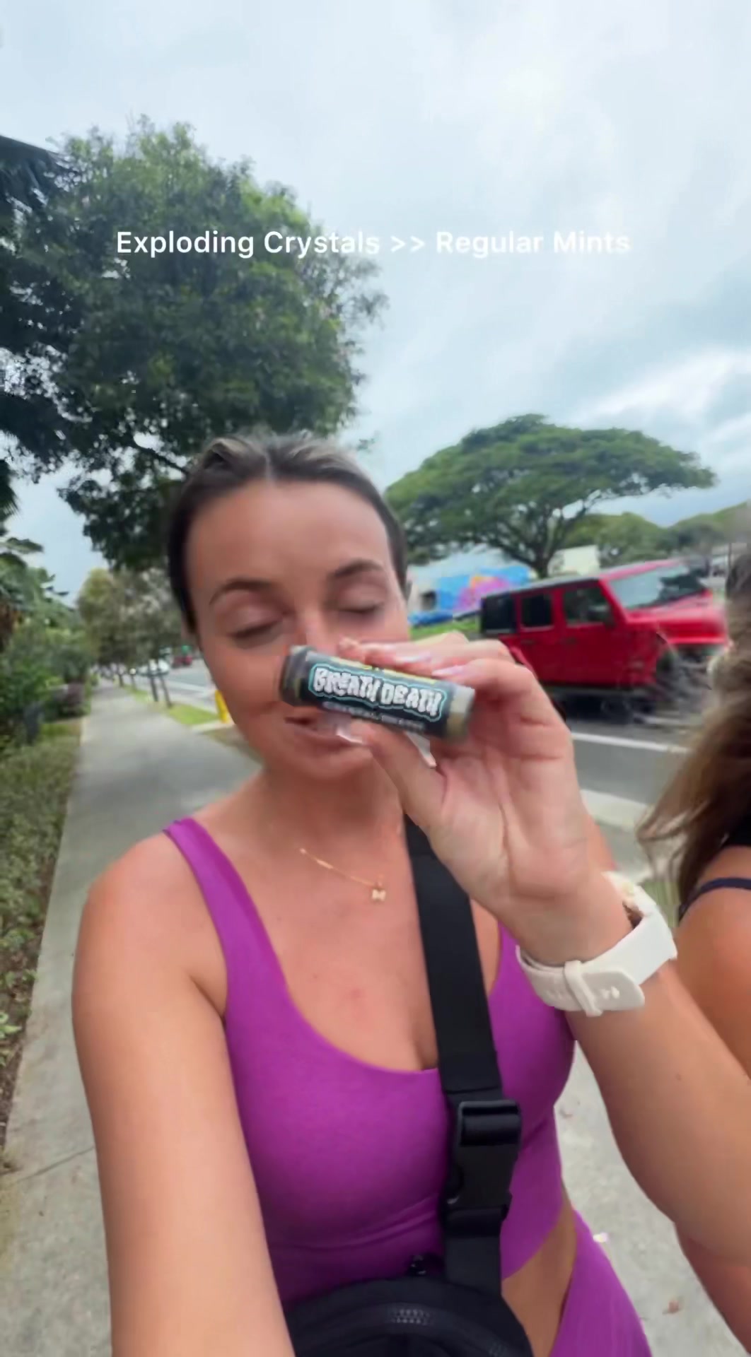 TikTok post by @meganclayy for Breath Death. Caption reads: It literally pops in your mouth 😅 @Breath Death....