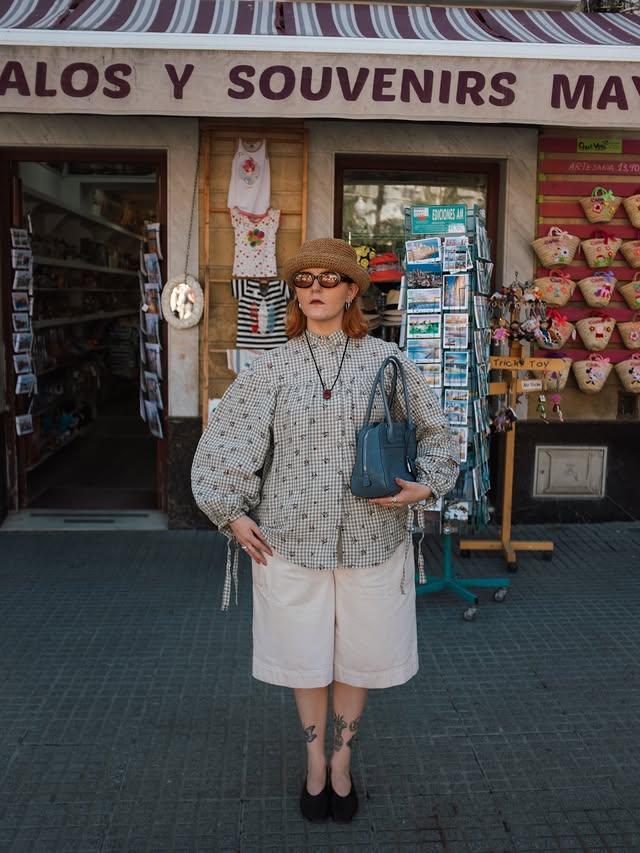 Instagram post by @lucyroseford for Hush. Caption reads: [...] hat * @corlineyewear sunnies * @hushofficial....