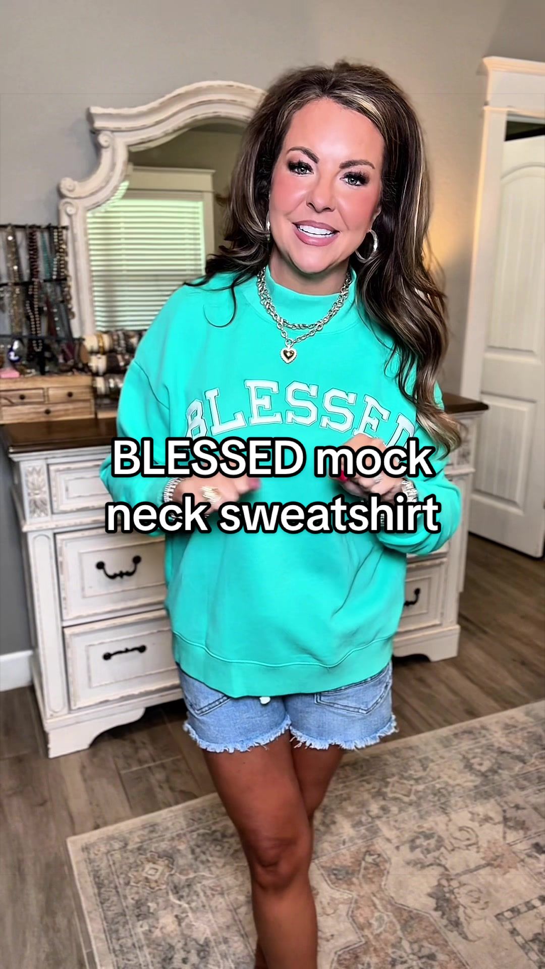 TikTok post by @heykelsirene for Shewin Boutique. Caption reads: BLESSED 🙌🏼🙌🏼 is actually embroidered on this....