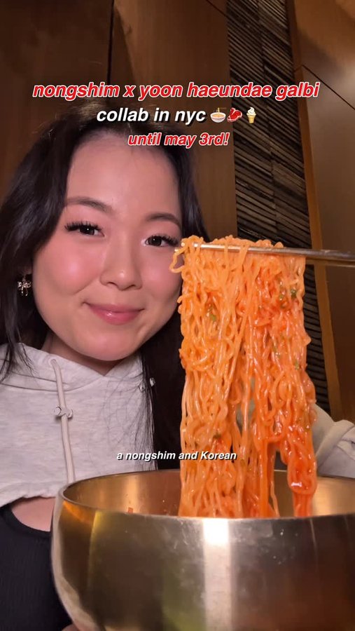 Instagram post by @irene.y.kim for Nongshim USA. Caption reads: The collab of my dreams 😍 the cold noodles were....