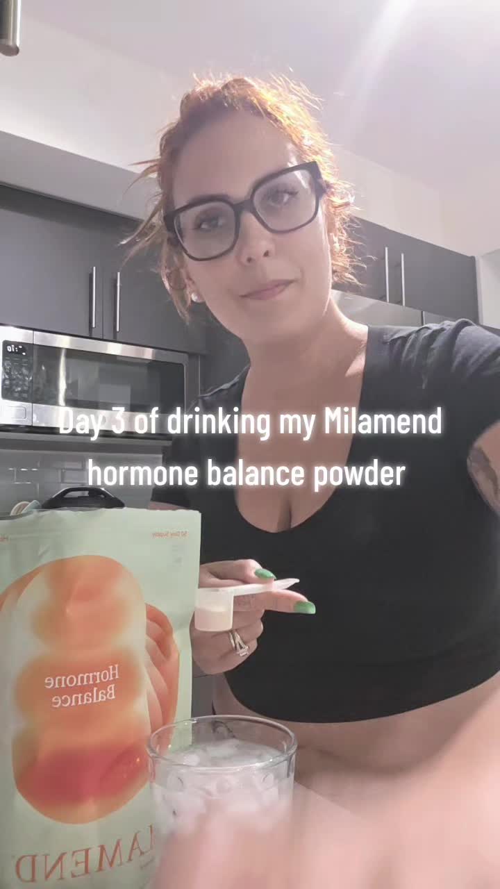 TikTok post by @nathalymommaof3 for Milamend. Caption reads: [...] #momtok #hormonebalance #tiktokshop....