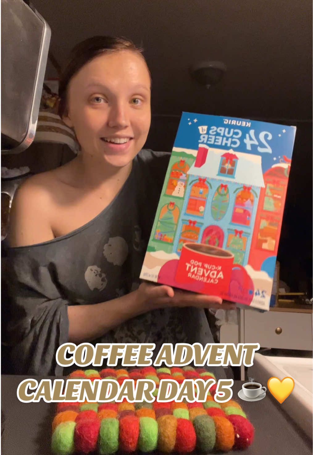 TikTok post by @mamaruppert for Keurig. Caption reads: Coffee at 10pm so I don’t miss a day of my advent....