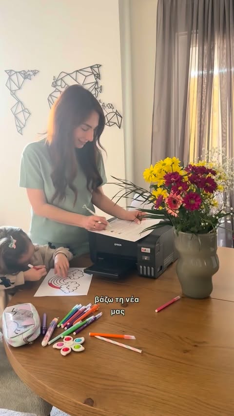 Instagram post by @despoina.nendou for Epson. Caption reads: Mom life, but make it easier ✨ Ο Epson EcoTank....