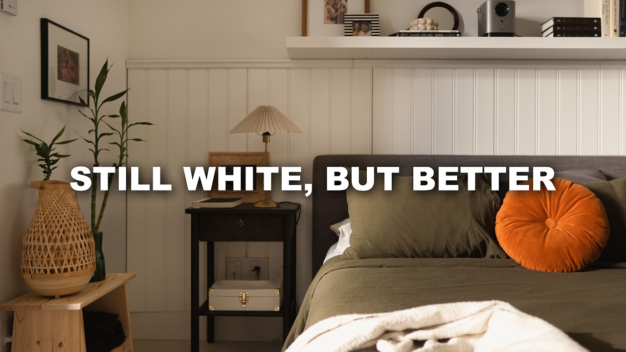 YouTube post by @TalesOfMaria for RugsUSA. Caption reads: No Paint, No Problem | Rental Bedroom Makeover On....