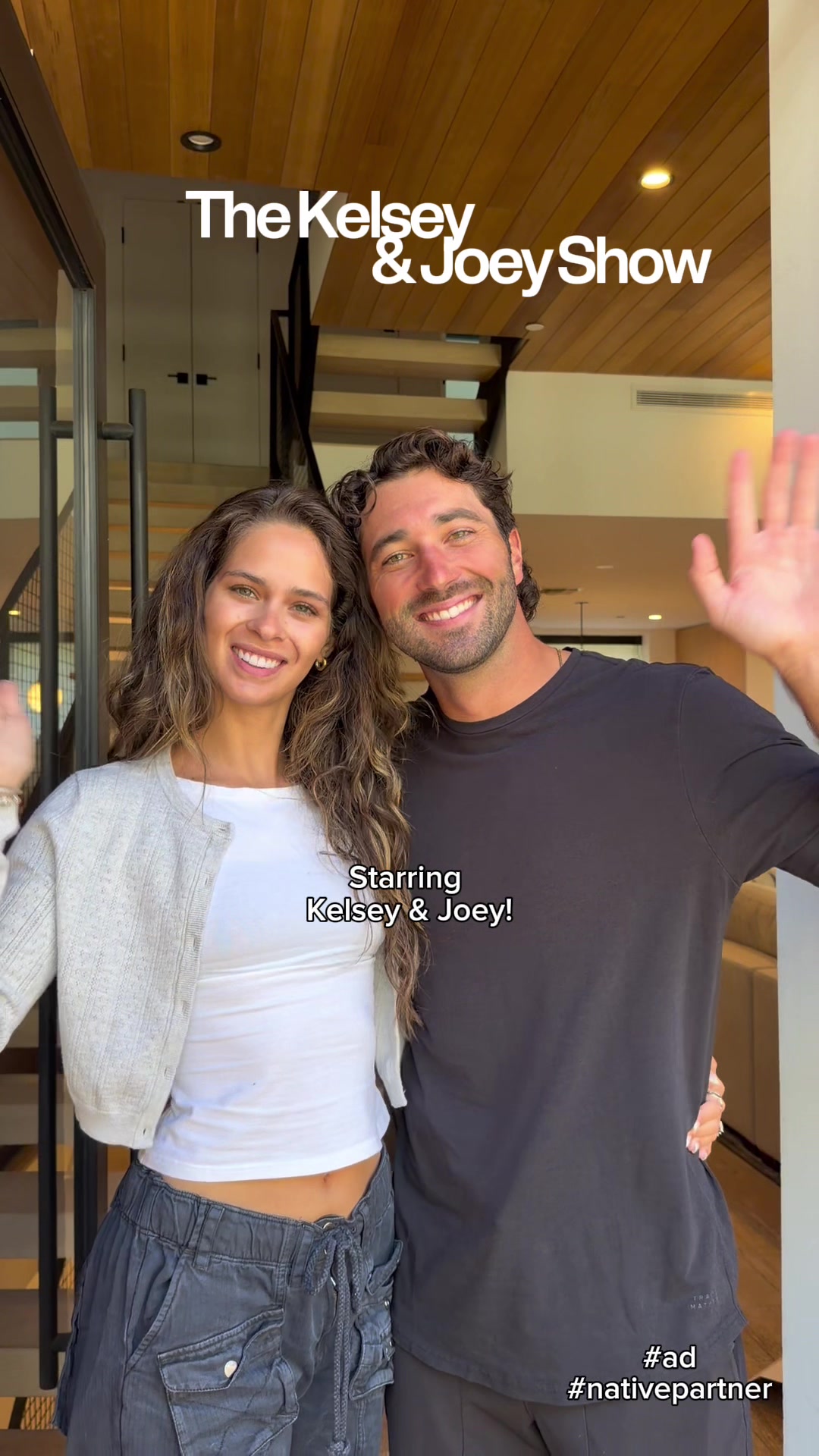 TikTok post by @joeygraziadei for Native. Caption reads: #ad #NativePartner Tune in to The Kelsey & Joey....
