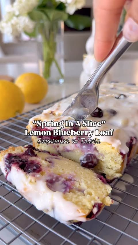 Instagram post by @thegeelife for Truvia. Caption reads: [...] Blueberry Loaf (recipe below 👇) with....