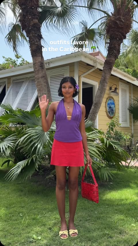 Instagram post by @poseandrepeat for Urban Outfitters. Caption reads: [...] wore in Antigua 🌺 outfit one: Top....