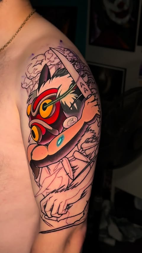 Instagram post by @siitattooist for Barber DTS Tattoo Supplies. Caption reads: A tonne of progress on this princess mononoke....