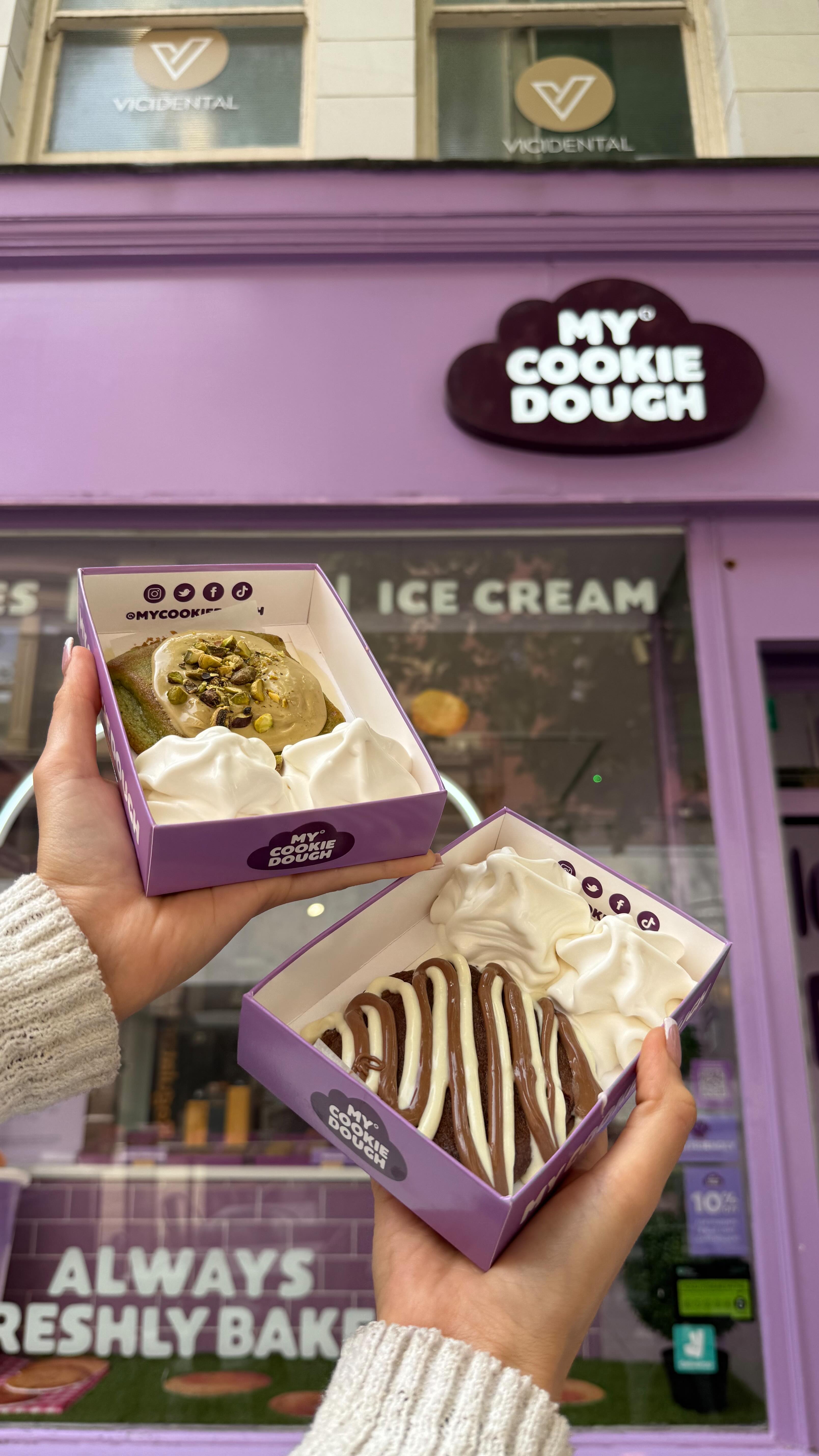 Instagram post by @leedsbucketlist for mycookiedough. Caption reads: [...] St, Leeds, LS1 5AT #leedsbucketlist....