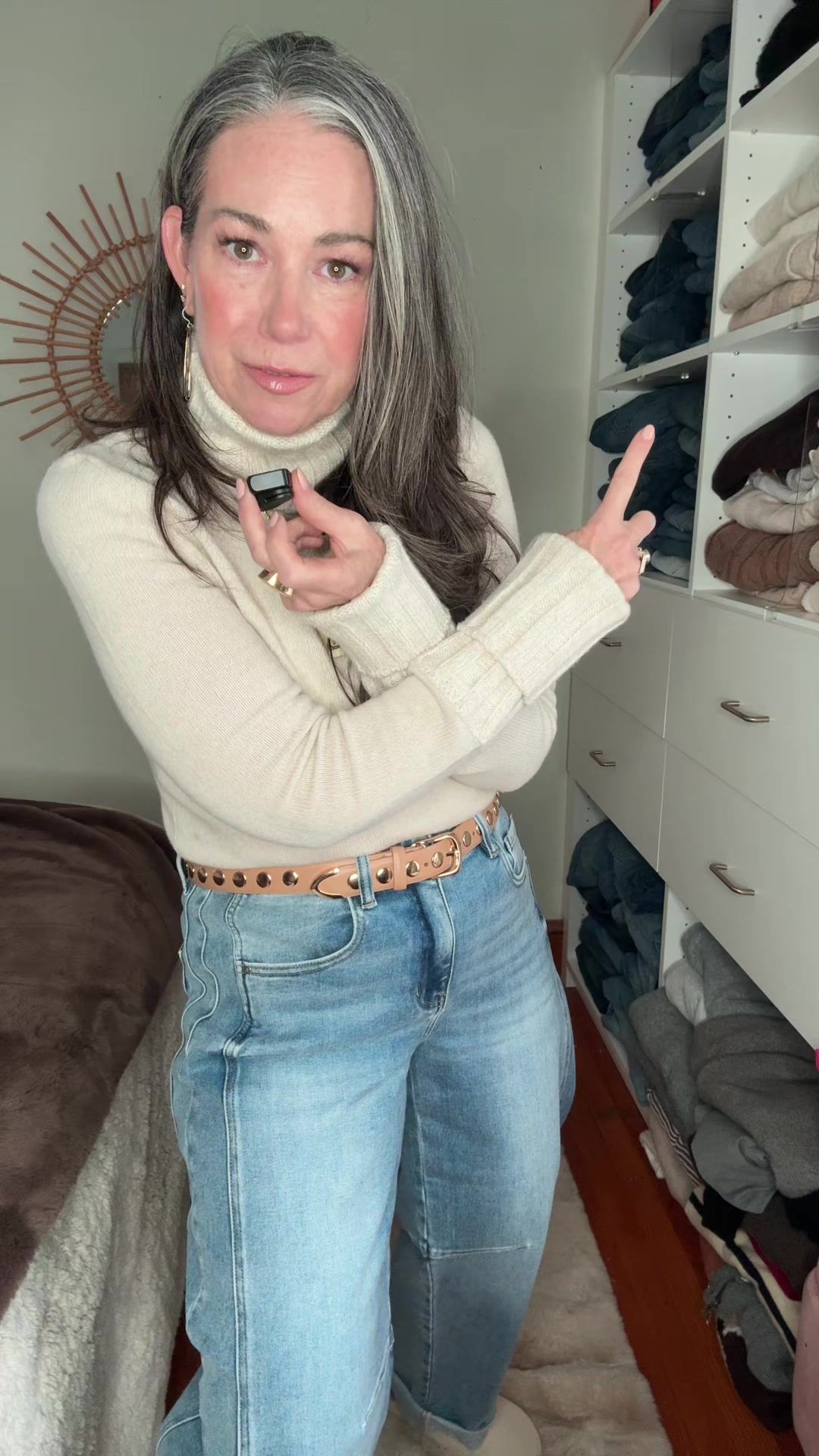 TikTok post by @aestheticaleestyled for Walker Rose. Caption reads: @Walker Rose Boutique  Such unique jeans, so comfy....