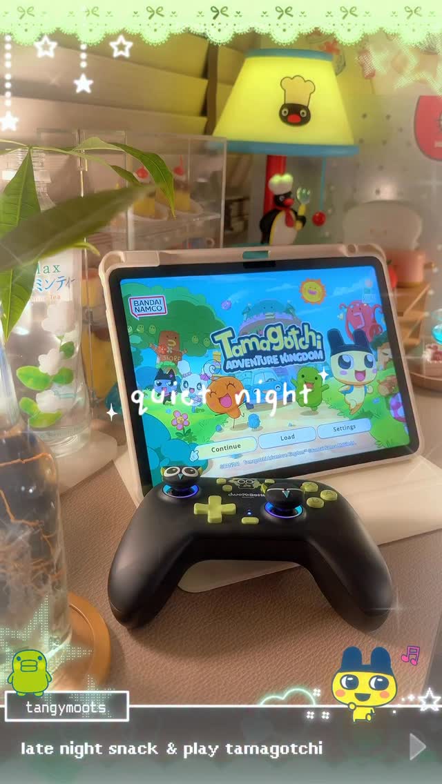 Instagram post by @tangymoots for GeekShare. Caption reads: Quiet night vlog 💤⭐️ Cookie brownie bar + Playing....