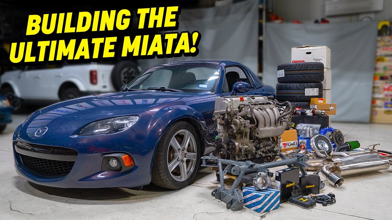 YouTube post by @speedacademy for Konig Wheels. Caption reads: Honda K-Swapped NC Miata MX-5 Quick Build - EP 1.