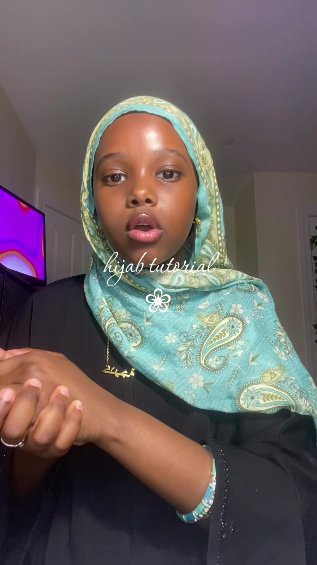 TikTok post by @.dijahgrwm for Snowy Care. Caption reads: @Snowy Care - #snowycare #hijabtutorial #viral....