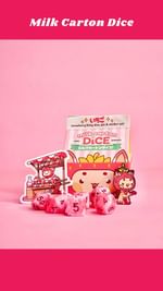 Instagram post by @hellofaheema for 1985 Games. Caption reads: [...] bring the cutest #MilkCartonDice from....