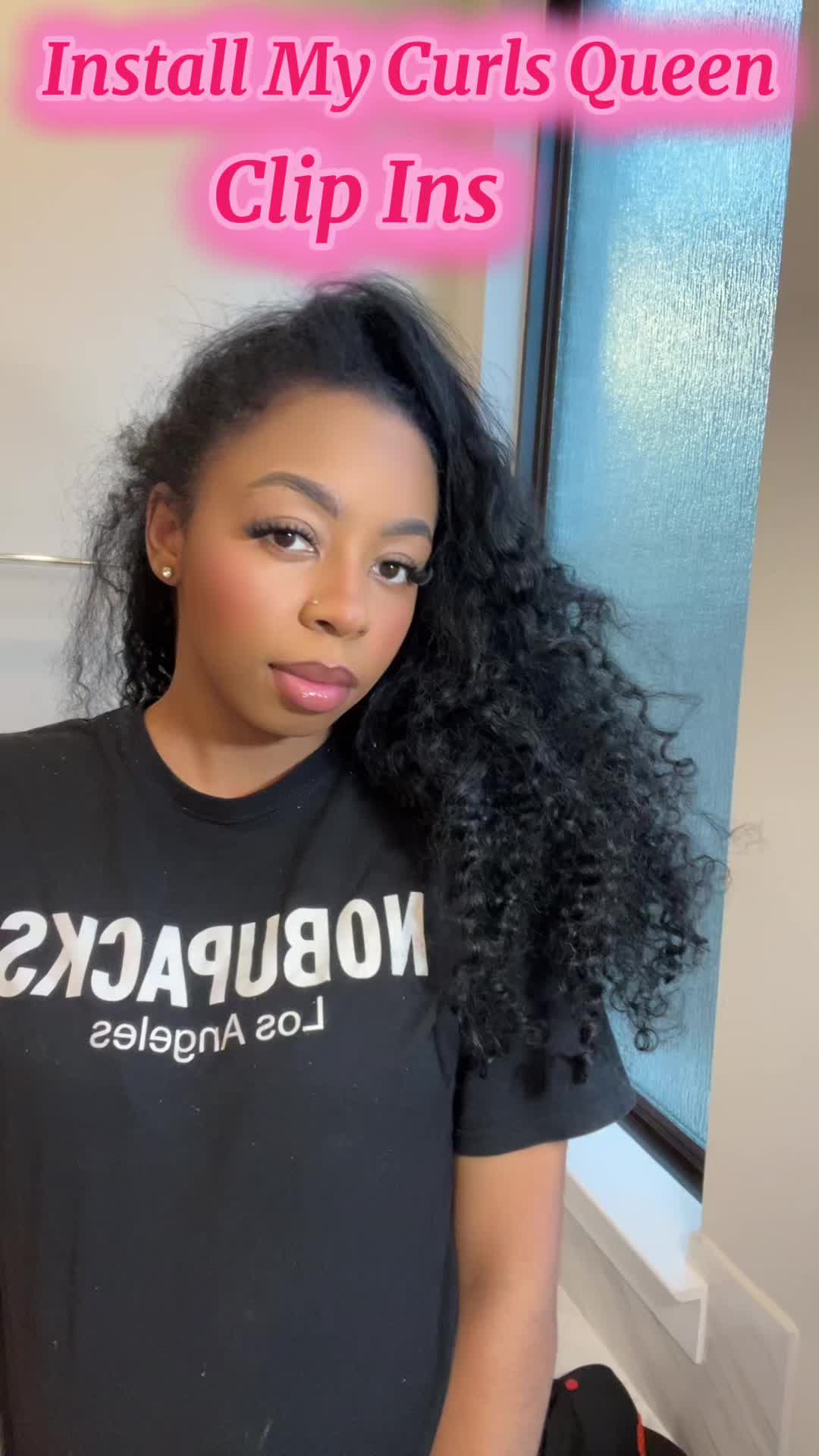 TikTok post by @chloeglass22 for Curlsqueen. Caption reads: [...] My 24 Inch Clip Ins With Me From @curlsqueen....