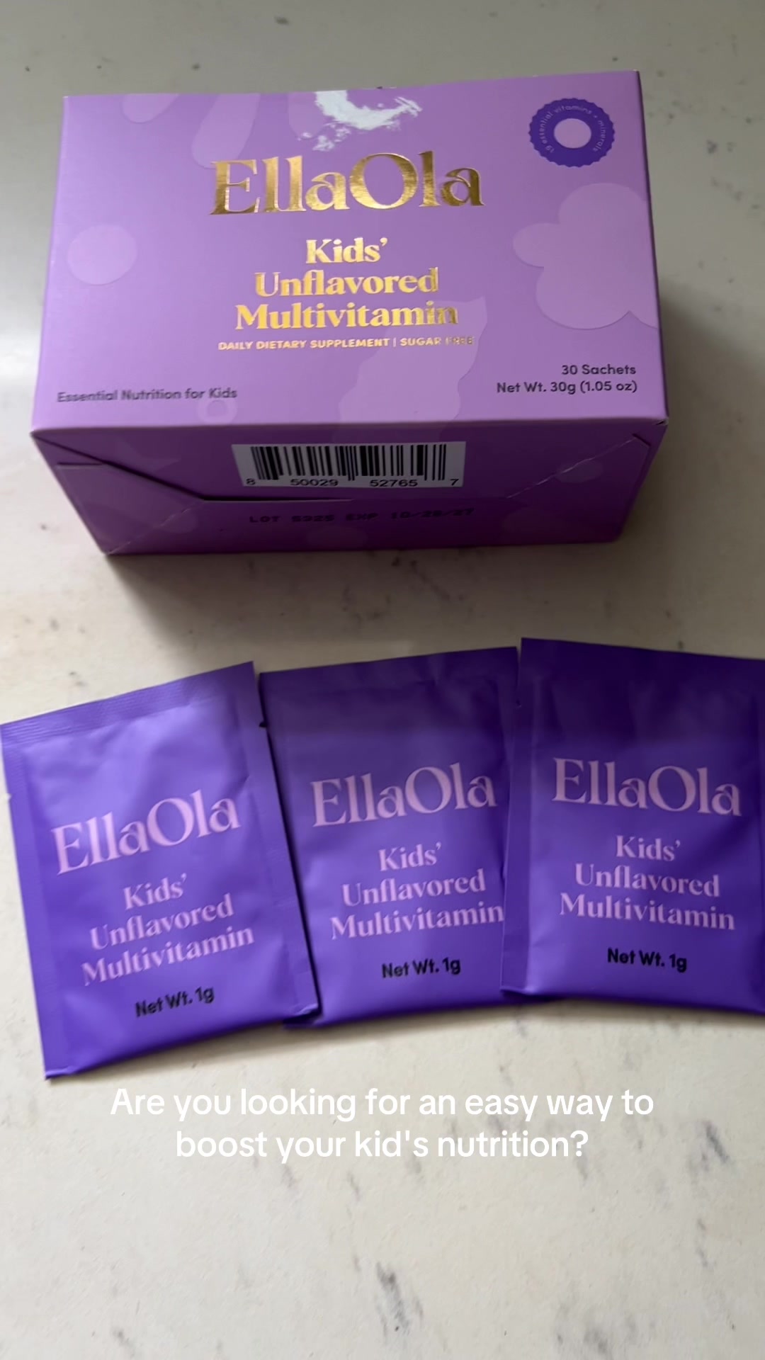 TikTok post by @avismama for EllaOla. Caption reads: [...] #kidsmultivitamin #multivitamin #EllaOla....