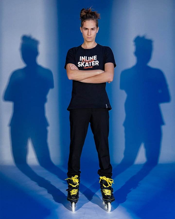 Instagram post by @ste_pozz for Powerslide. Caption reads: [...] TAU skates 🦬 the brand new Pro Model....