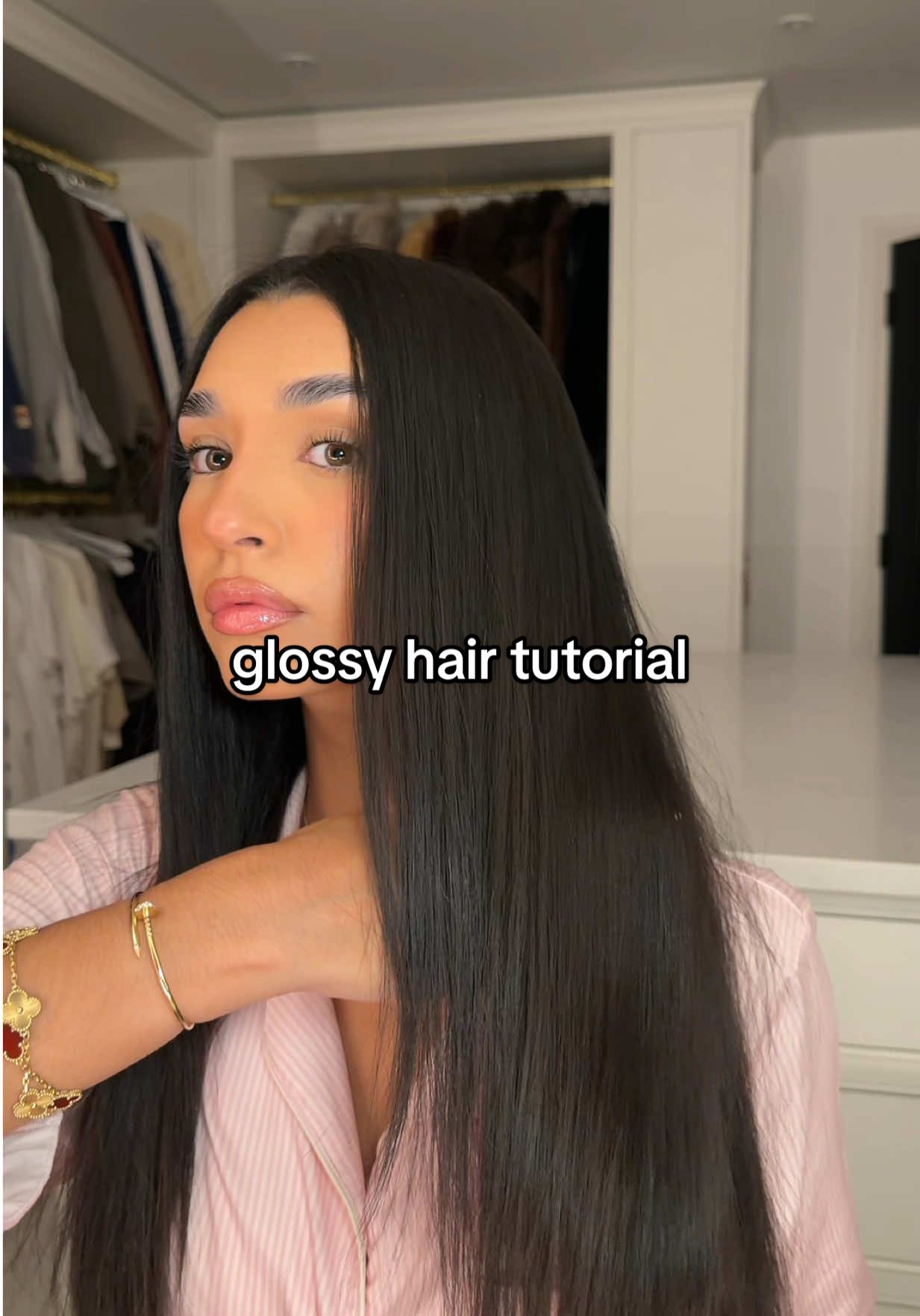 TikTok post by @saffiekhan for Maria Nila. Caption reads: soft, glossy + frizz-free🪞✨ @Maria Nila....