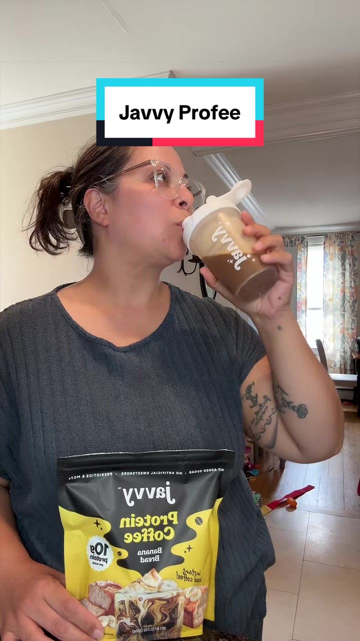 TikTok post by @mamaofthewildones for Javy Coffee. Caption reads: The only think that gets me up and going in the AM....