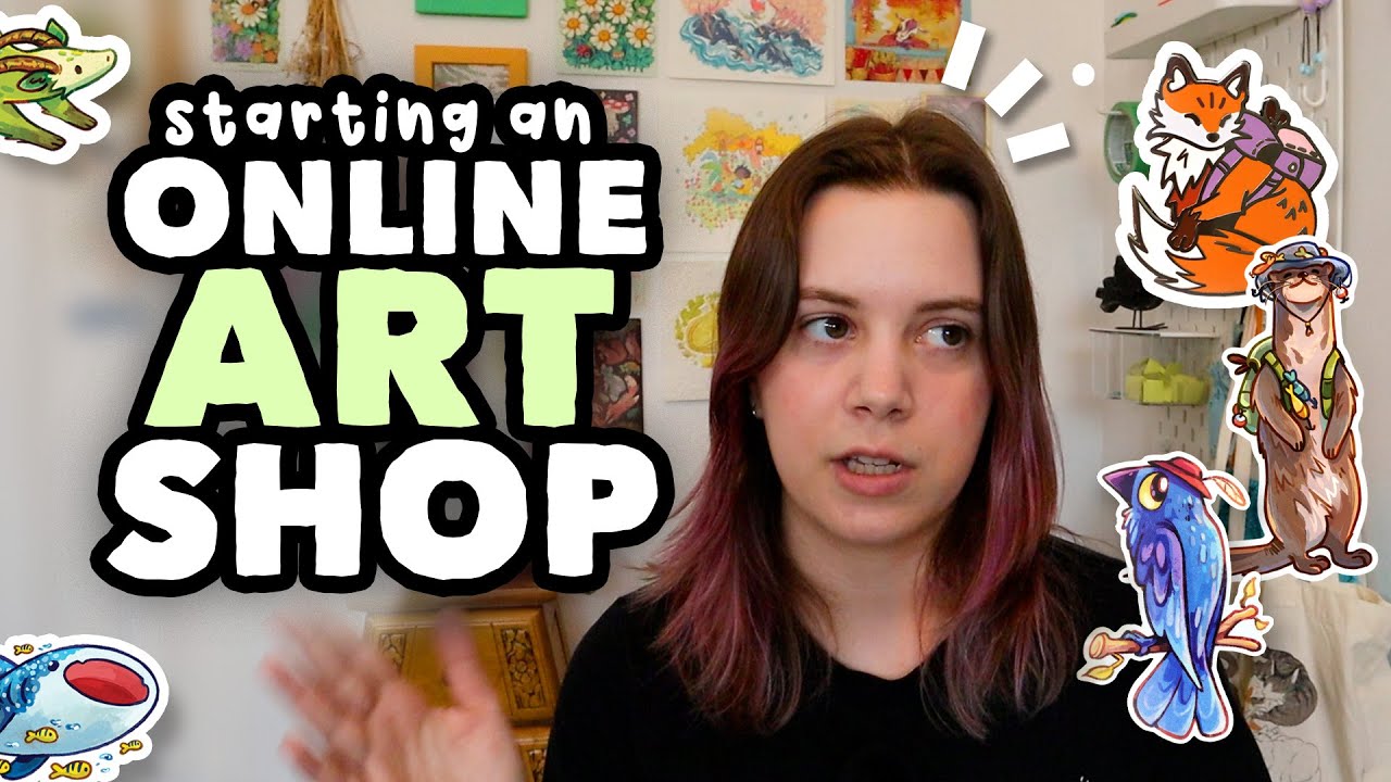 YouTube post by @JelArts for StickerApp. Caption reads: How to start an ONLINE art shop! // manufacturing,....