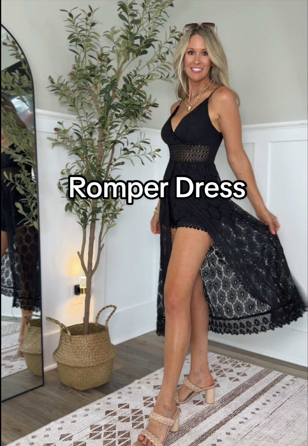 TikTok post by an influencer for Cupshe. Caption reads: [...] or date night outfit✨#cupshe #romperdress....