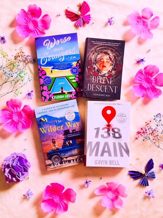 Instagram post by @pinkybookreader for Simon & Schuster. Caption reads: 🩷🌸Publisher Mail! Thanks to @gallerybooks for....