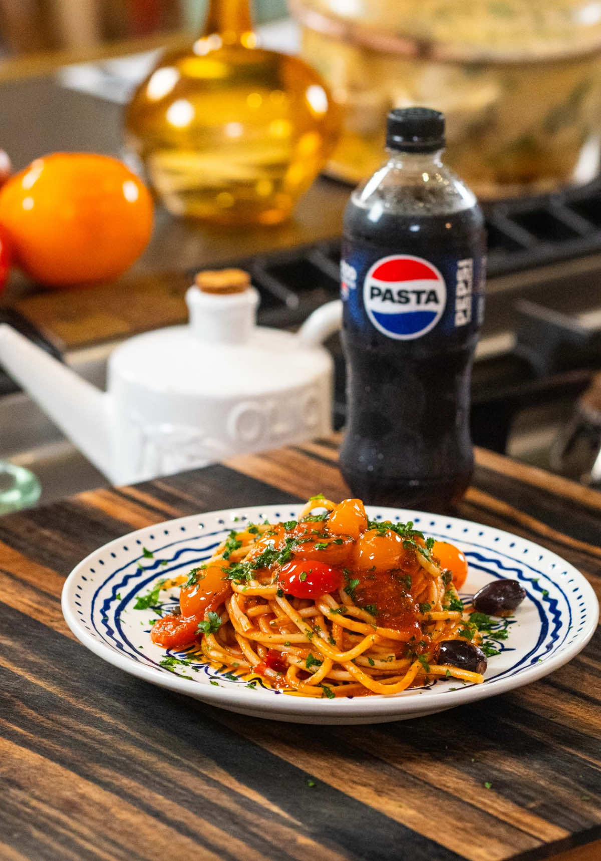 TikTok post by @the_pastaqueen for pepsi. Caption reads: #pepsipartner  Pepsi Zero Sugar + Pasta = The....