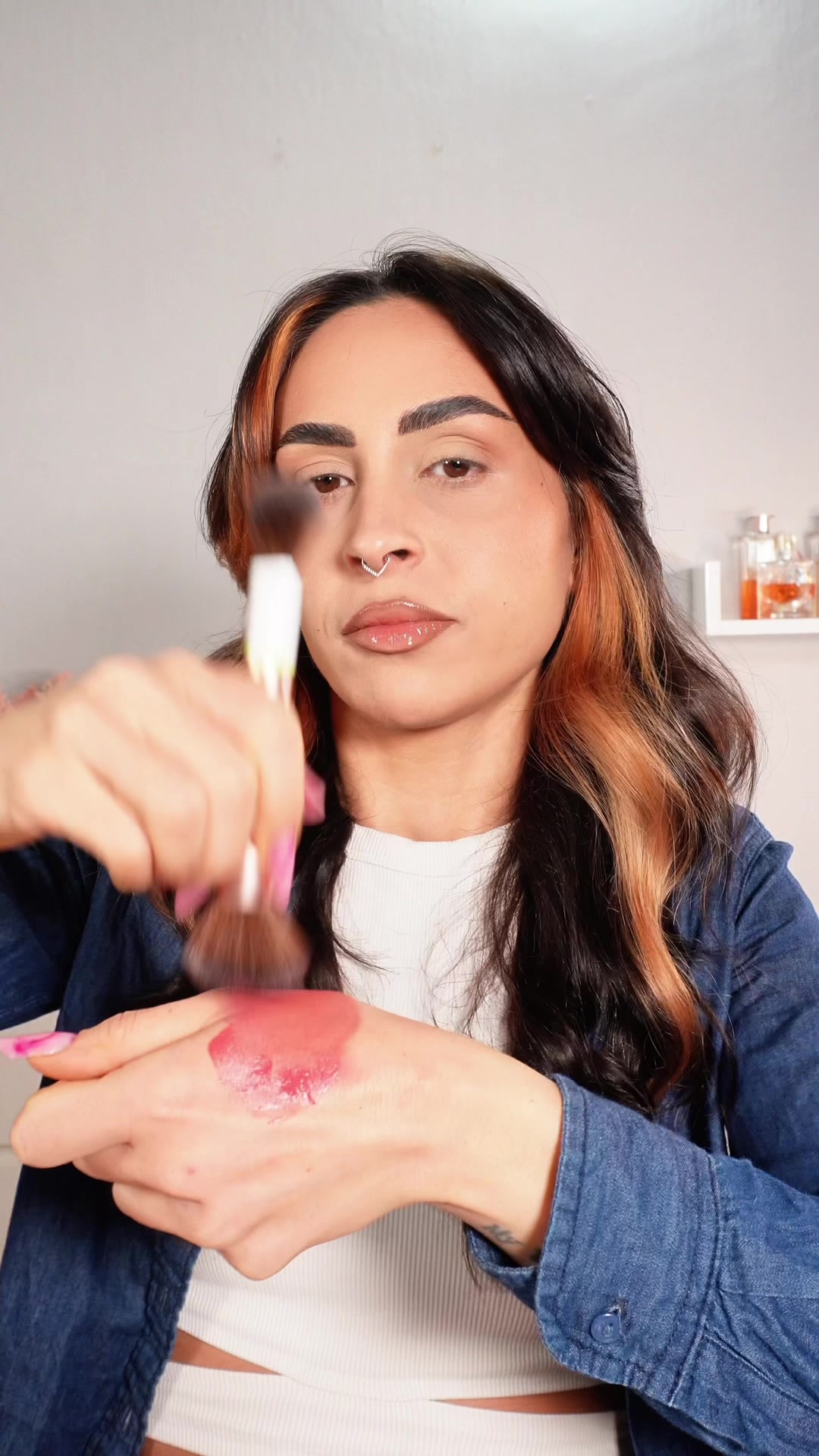 TikTok post by @martinamamelii for Overskin. Caption reads: [...] Bieber 💖 Ho usato airy blush 05 BLOOMING....