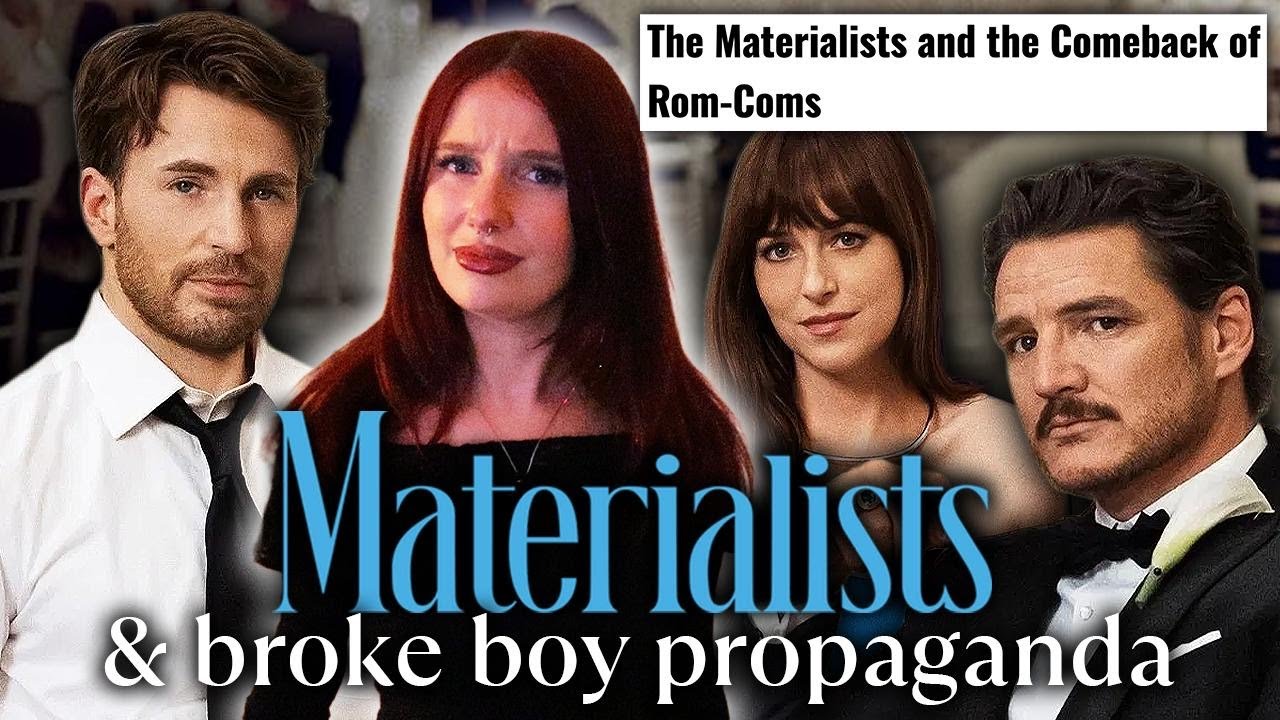 YouTube post by @jordanatheresa for Cosmopolitan. Caption reads: Materialists - Never mind, Romcoms are NOT back x.