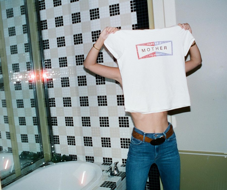 Instagram post by @valentinahites for Mother Denim. Caption reads: Say hi to your @mother for me....