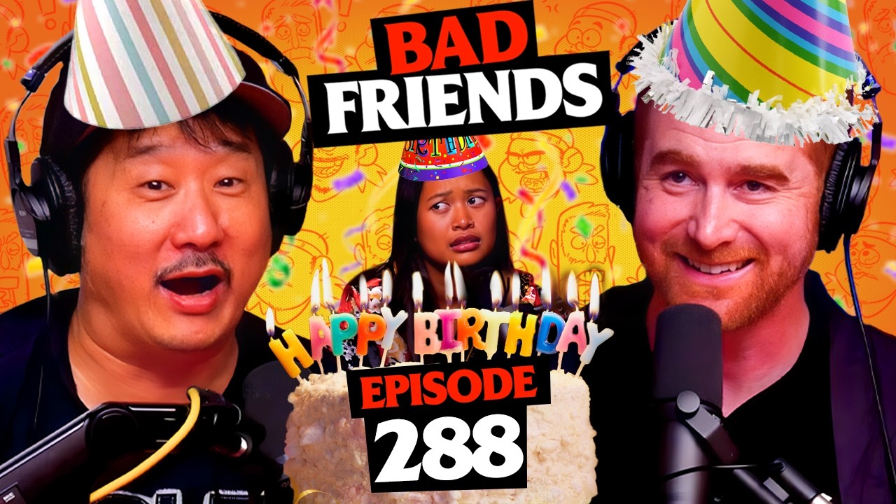 YouTube post by @BadFriends for Acorns. Caption reads: Bobby Turns 54 | Ep 288 | Bad Friends.