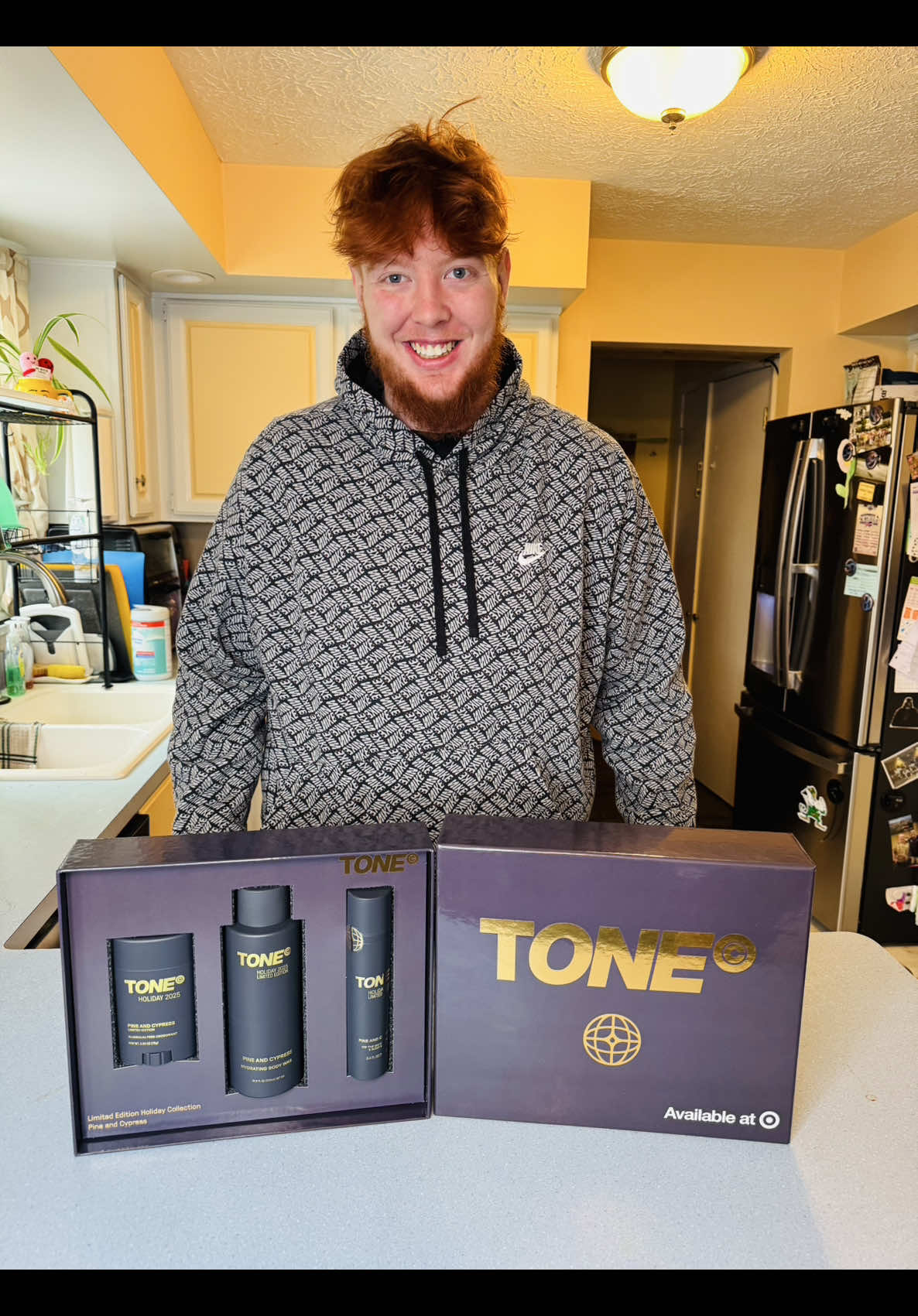 TikTok post by @doughertydozen for TONE by AMP. Caption reads: Alex got this Holiday Gift Set from @TONE....