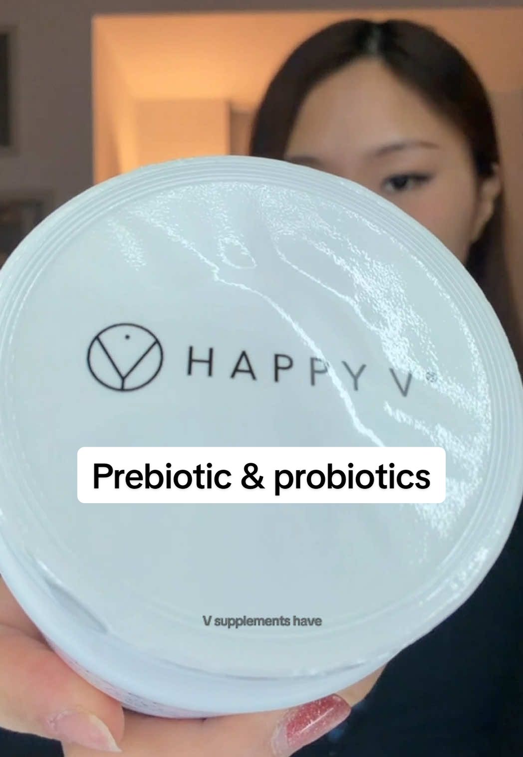 TikTok post by @jinzospam for Happy V. Caption reads: [...] & Probiotic supplements from @My Happy V....