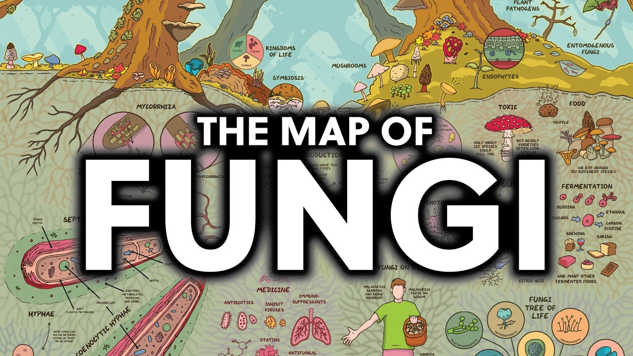 YouTube post by @domainofscience for Flickr. Caption reads: The Fascinating Map of Fungi.