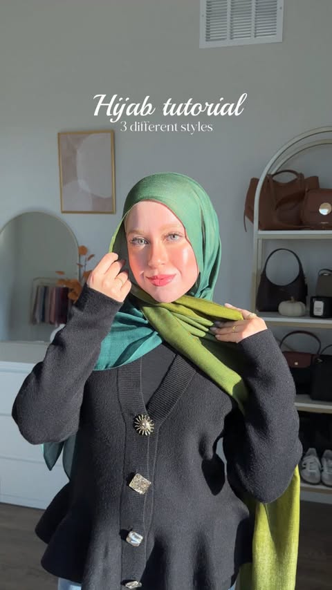 Instagram post by @hadeer_mohiey for VOILE CHIC. Caption reads: [...] tutorial 🤍 3 different styles with....