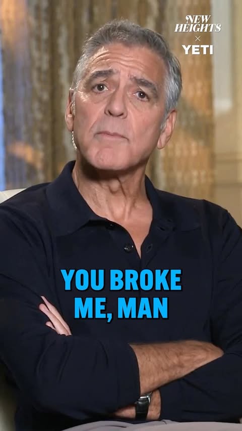 Instagram post by @newheightshow for Wondery. Caption reads: Travis completely broke George Clooney 

NEW....