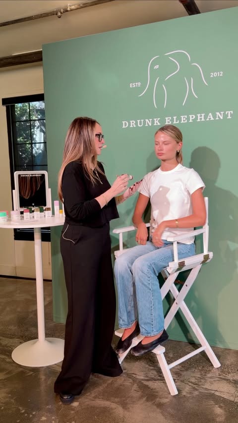 Instagram post by @kdeenihan for Drunk Elephant. Caption reads: Master class with @drunkelephant 💚🎨…had a blast....