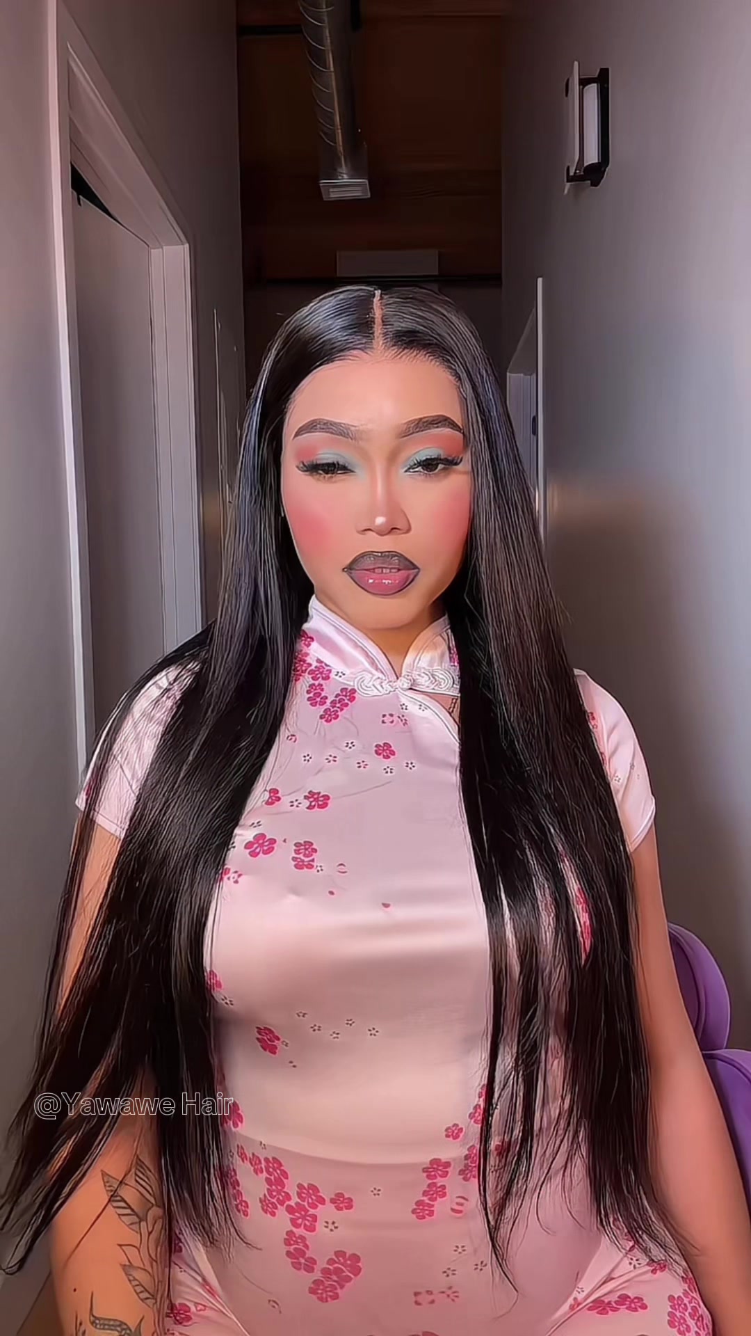 TikTok post by @yaatiff for YAWAWE. Caption reads: 13x6 glueless natural straight wig from @Yawawe....