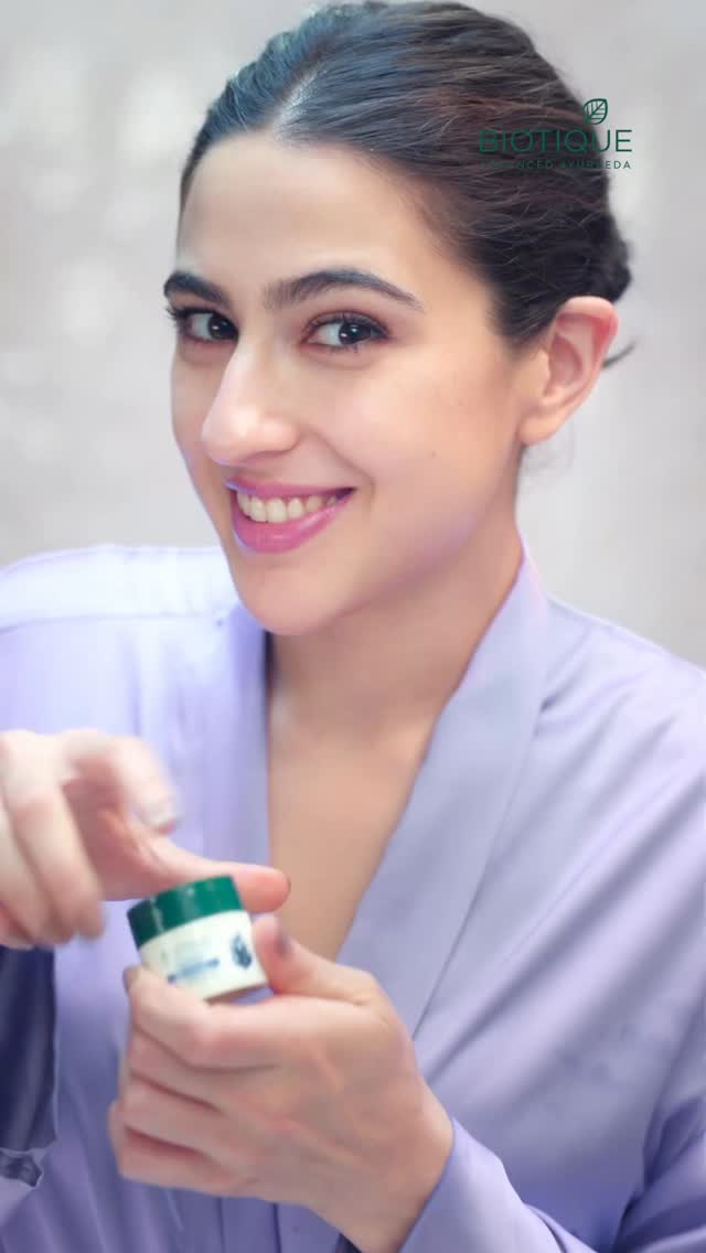 Instagram post by @saraalikhan95 for Biotique. Caption reads: Sharing the secret to my morning skincare routine....