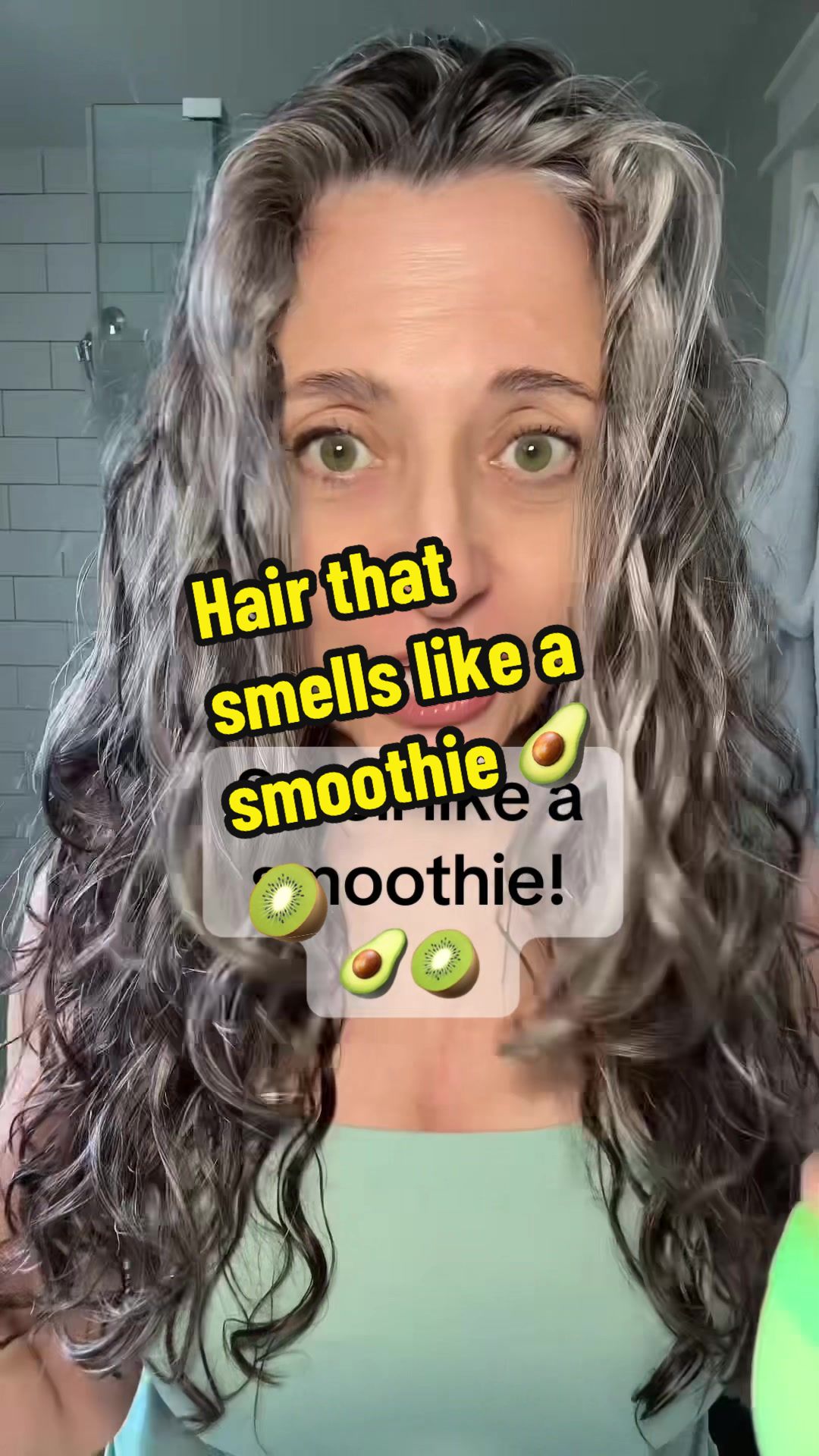 TikTok post by @grayawhile for Briogeo. Caption reads: [...] mega moisture hair mask by @Briogeo 🥑 🥝....