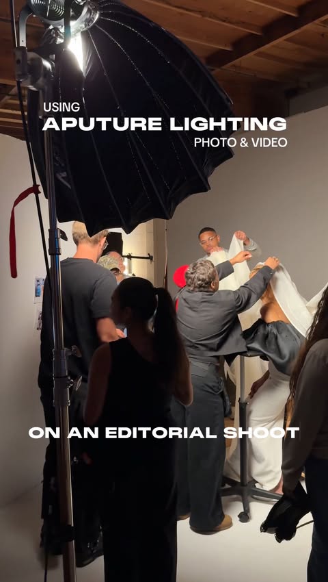Instagram post by @emilynnrose for Aputure. Caption reads: When @aputure.lighting does it all! Shooting with....
