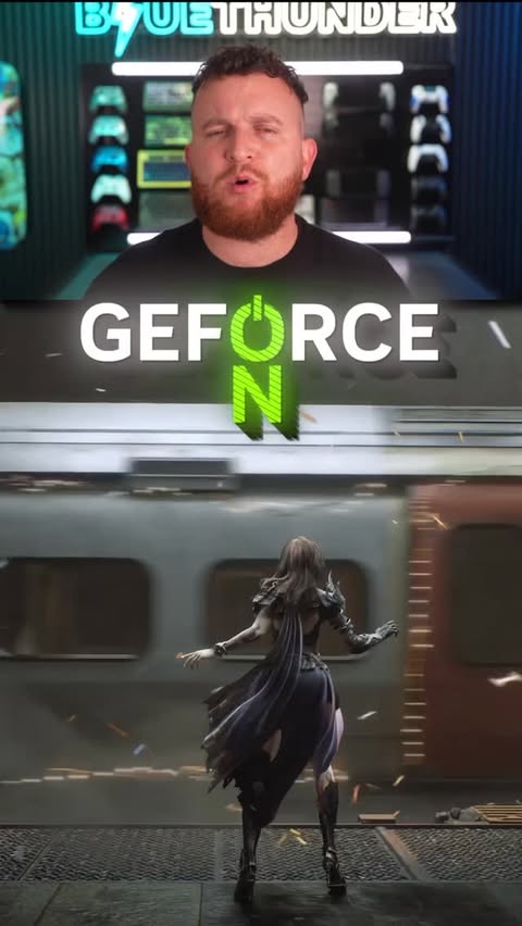Instagram post by @blue_thundergaming for NVIDIA GeForce. Caption reads: [...] announcements from GeForce ON GDC!....